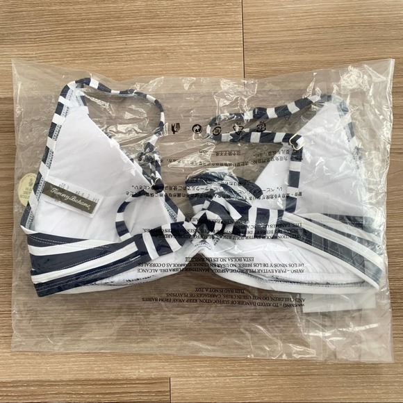 Tommy Bahama Breton Over-The-Shoulder V Neck Bra Bikini Top in Mare Navy/White - Picture 5 of 8
